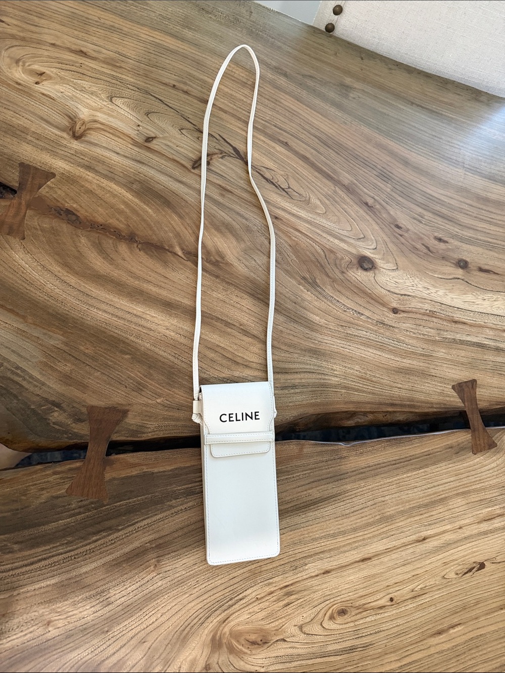 Celine White Leather Crossbody Phone Pouch with Logo - Picture 9 of 9